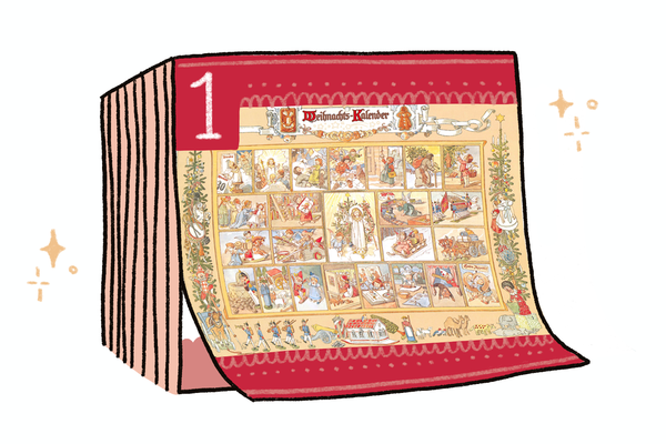 Illustration of a daily calendar with a page featuring a historical calendar about to be torn away.